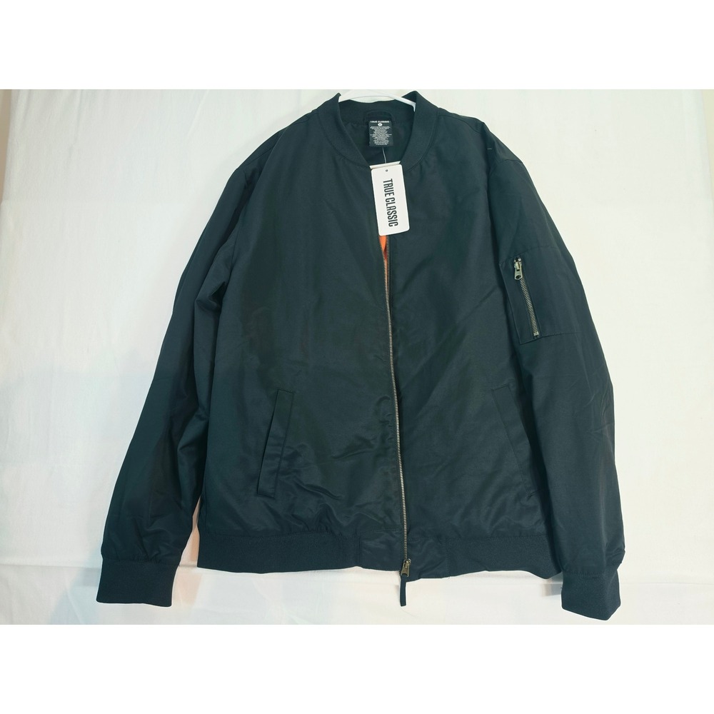 NWT True Classic Mens Bomber Jacket Black Orange Lining Size XL TCT4614WCBLACK